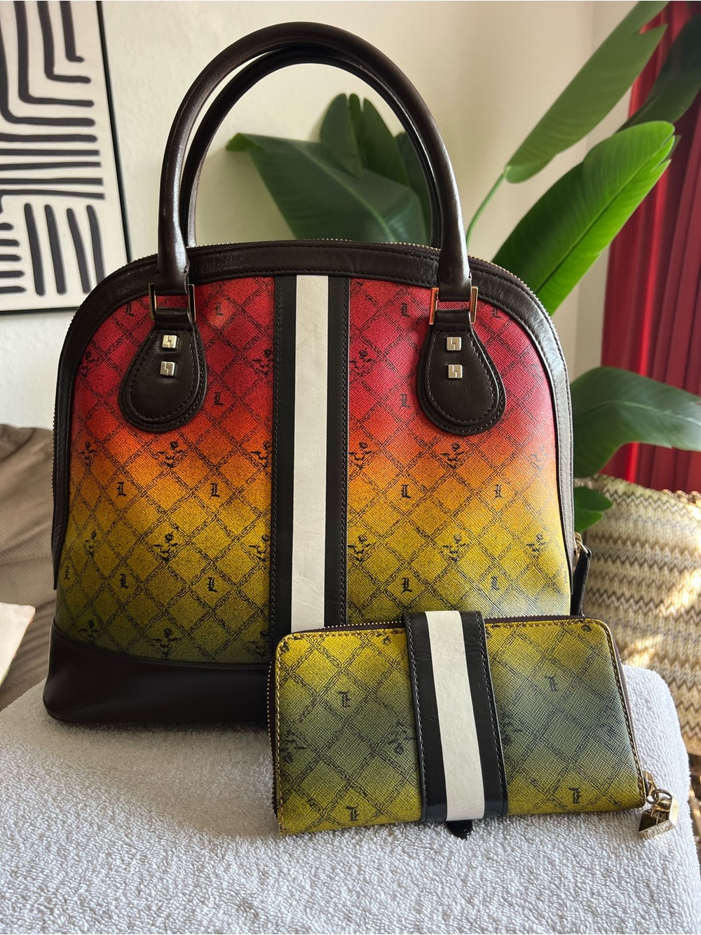 L.A.M.B Rasta Ombré Montego Bowler Satchel & NWOT Wallet Set Dustbag Included - Picture 2 of 9